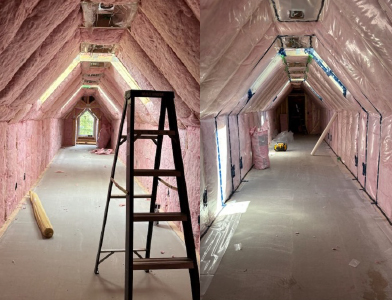 Installation of fiberglass insulation for energy-efficient homes and businesses.
